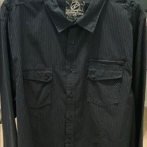 Mens Black Pin Strip Button Up